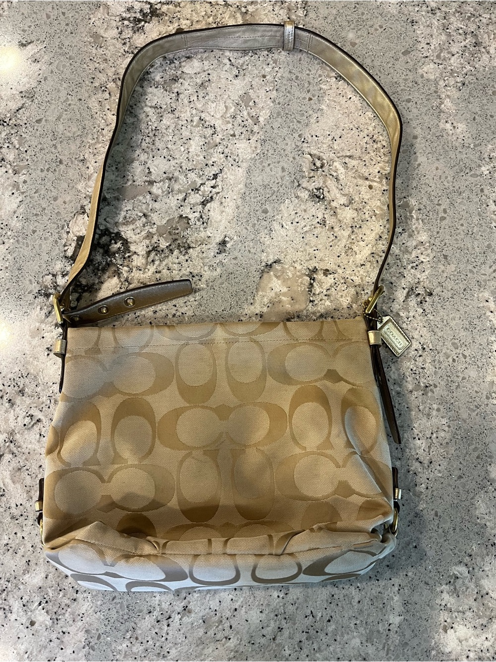 2012 Gold Colour Metallic Ashley Coach Purse